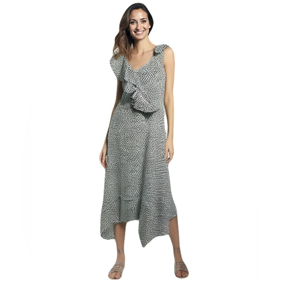Who What Wear Casual Asymmetrical Sundress Black and Cream